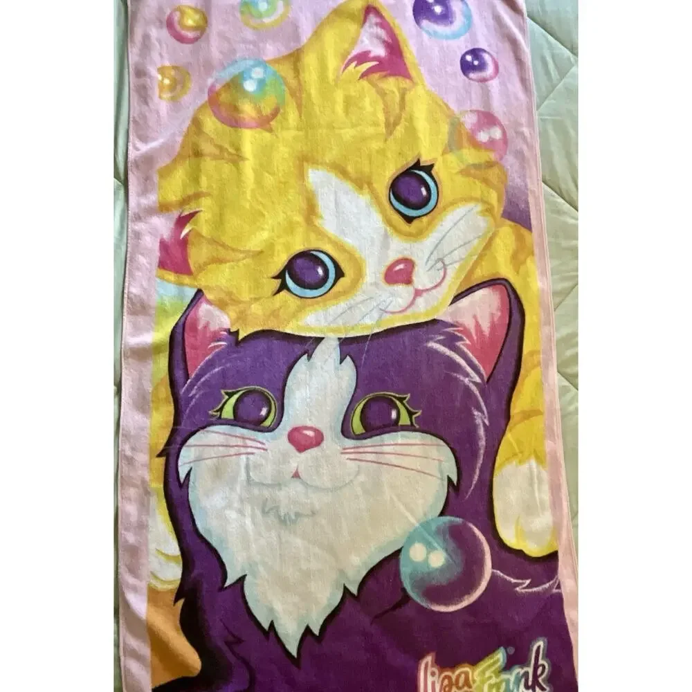 Vintage 1990’s Lisa Frank Kitty Cat With Bubbles Beach Towel - 57”L x 29”W